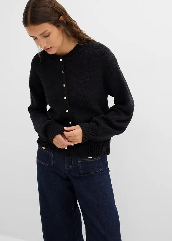 Grovstrikket cardigan med knappestolpe, bonprix