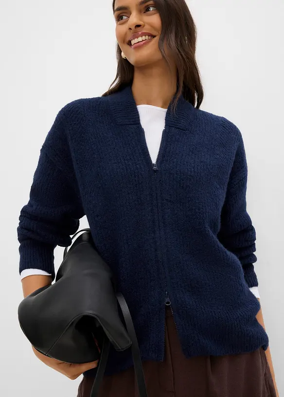 Cardigan i myk ullmiks med glidel&aring;s, bonprix