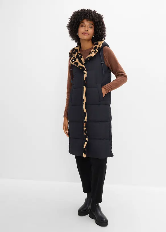 Vattert vest med pilefleece, bonprix
