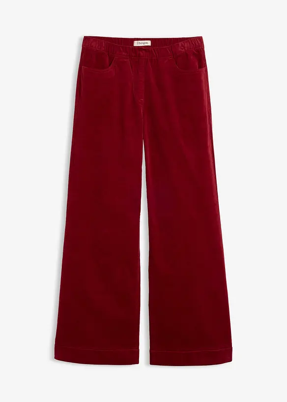 High waist kordfl&oslash;yelsbukse i bomullsmiks, bonprix