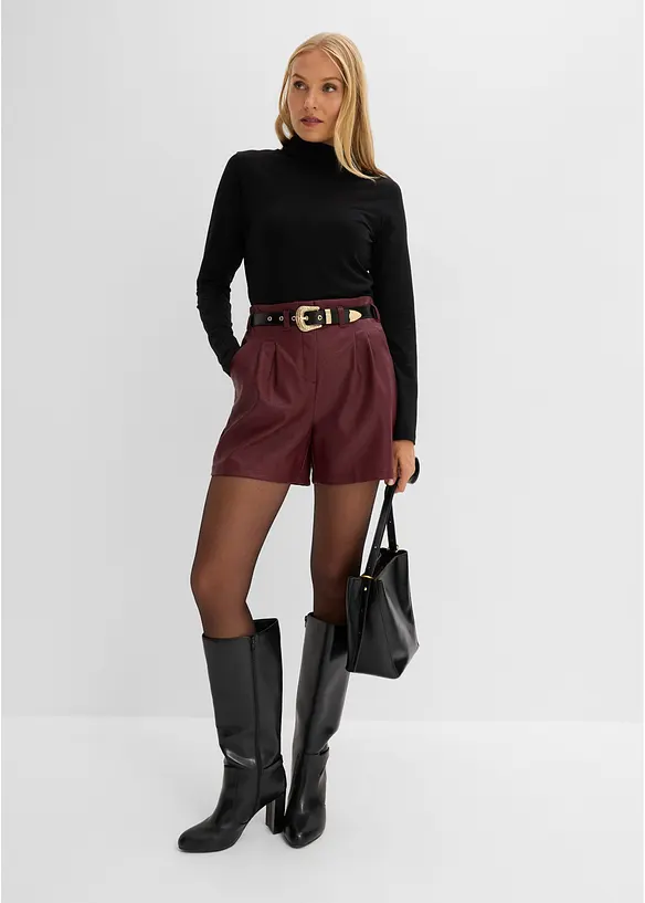 Shorts i imitert skinn med belte, bonprix