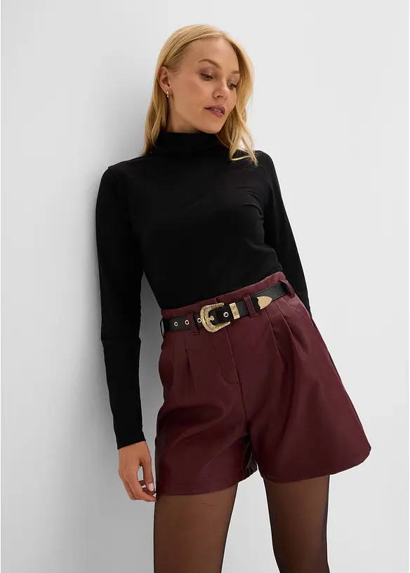Shorts i imitert skinn med belte, bonprix