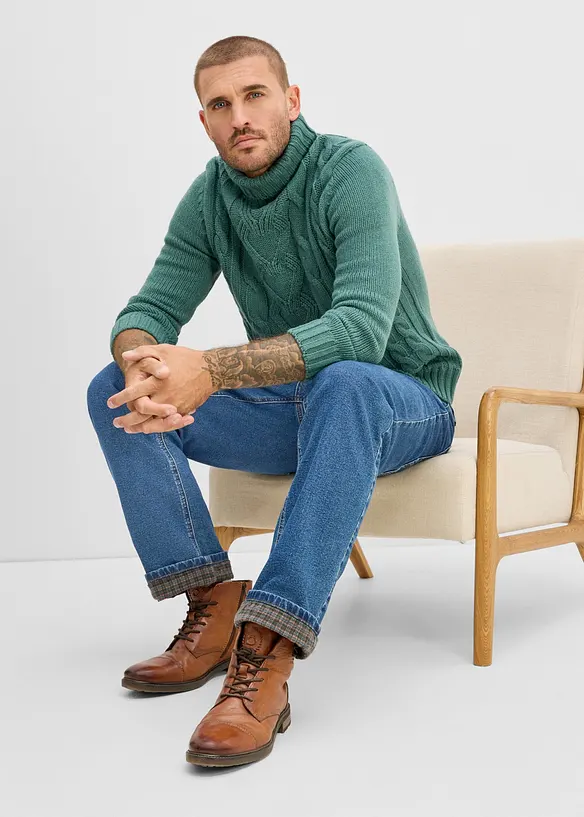 Classic fit jeans med mykt, varmende flanellf&ocirc;r, straight, bonprix