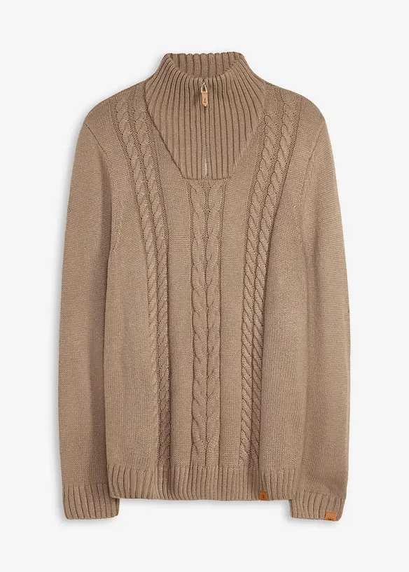 Half zip genser med flettem&oslash;nster, bonprix