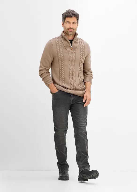 Half zip genser med flettem&oslash;nster, bonprix