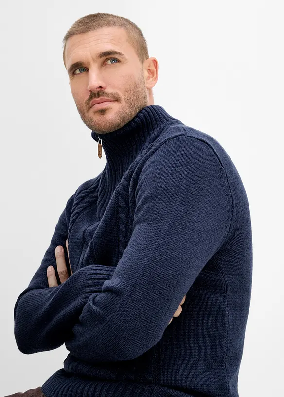 Half zip genser med flettem&oslash;nster, bonprix