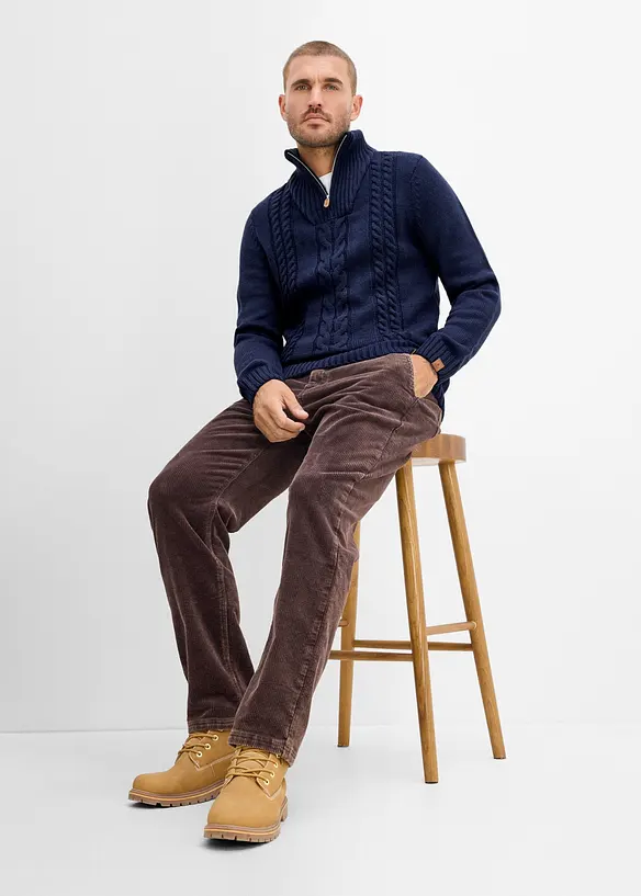 Half zip genser med flettem&oslash;nster, bonprix