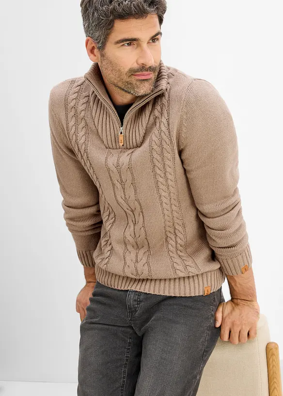 Half zip genser med flettem&oslash;nster, bonprix