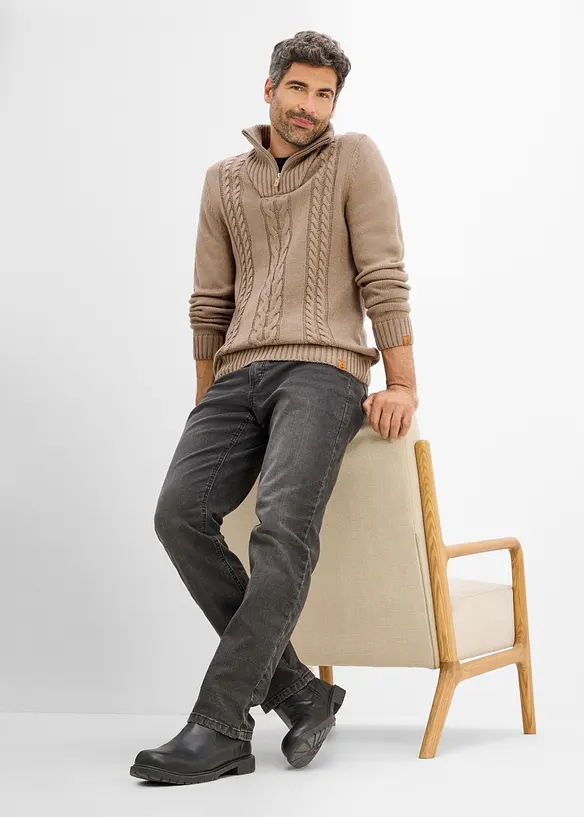 Half zip genser med flettem&oslash;nster, bonprix