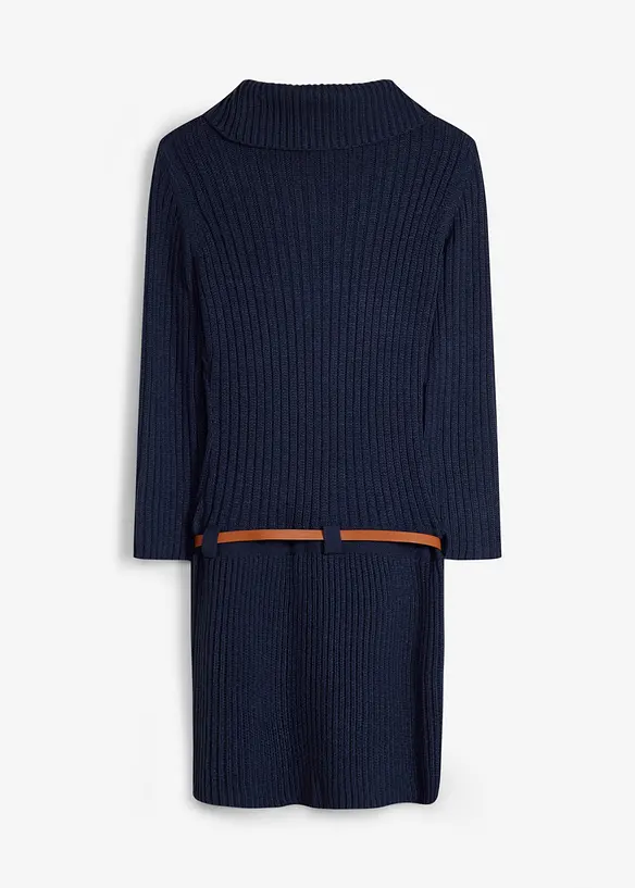 Strikkekjole med belte (2-delt sett), bonprix