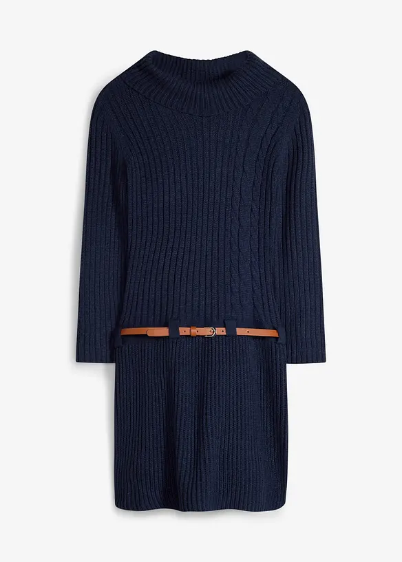 Strikkekjole med belte (2-delt sett), bonprix