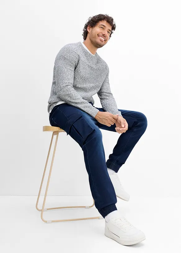 Slim fit cargo joggejeans med strikklinning, straight, bonprix