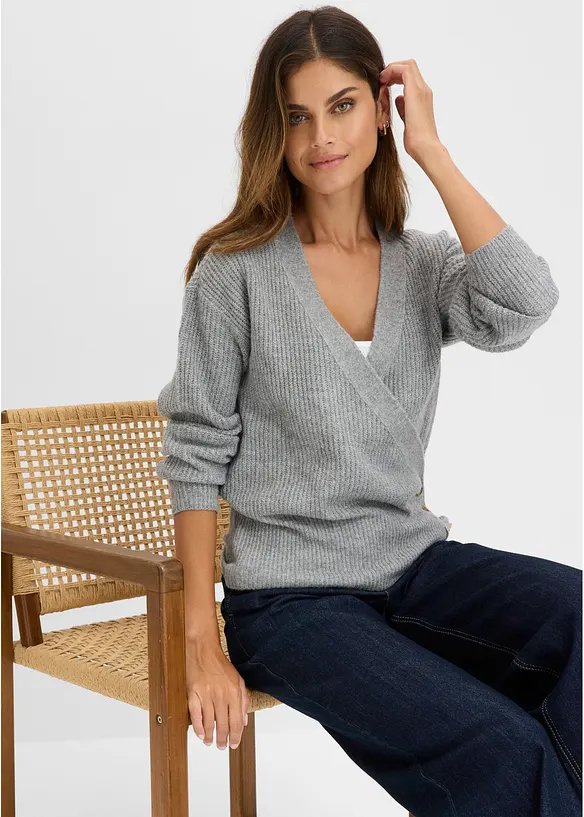 Oversized genser i omslagsstil, bonprix