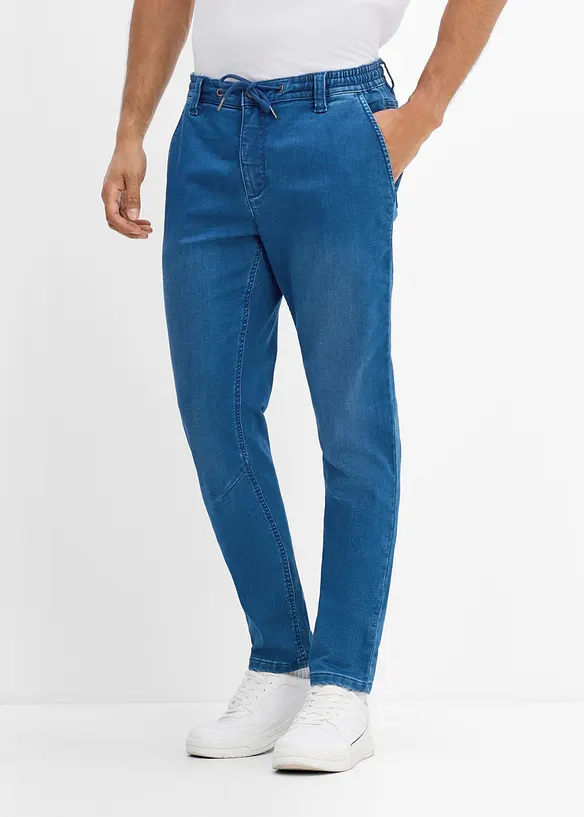 Regular Fit-jeansjogger med stretchlinning, Tapered, bonprix