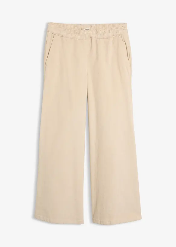High waist kordfl&oslash;yelsbukse i bomullsmiks, bonprix