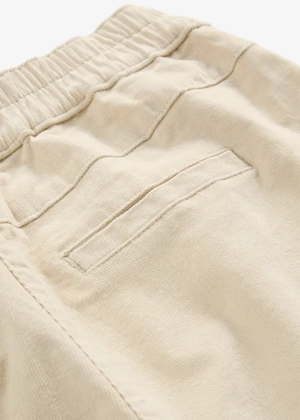 High waist kordfl&oslash;yelsbukse i bomullsmiks, bonprix