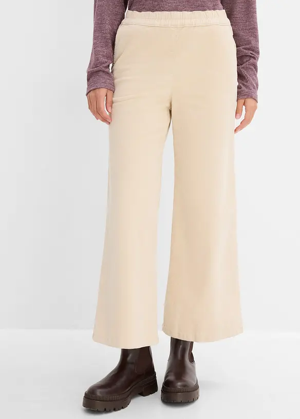 High waist kordfl&oslash;yelsbukse i bomullsmiks, bonprix