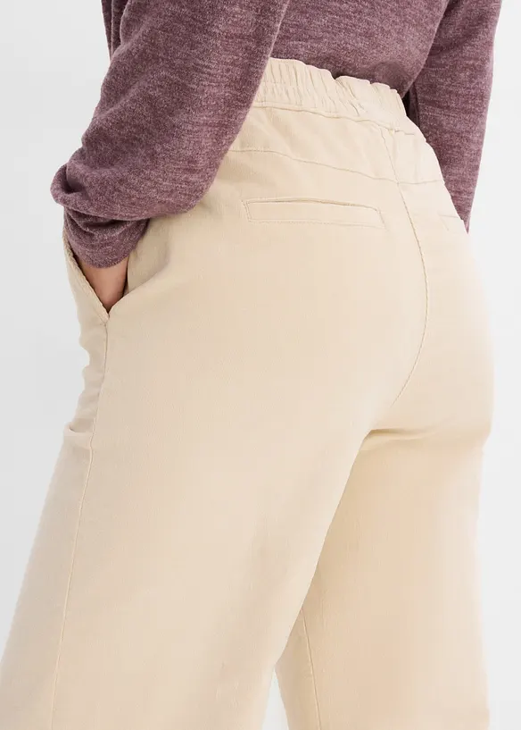 High waist kordfl&oslash;yelsbukse i bomullsmiks, bonprix