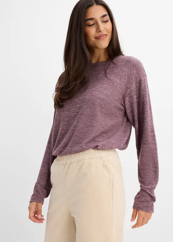 High waist kordfl&oslash;yelsbukse i bomullsmiks, bonprix