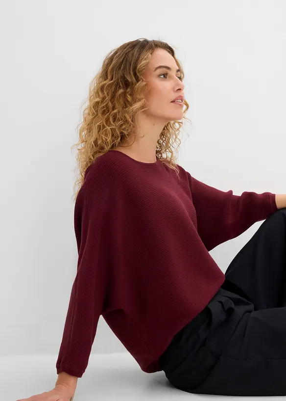 Oversized, ribbestrikket genser i viskosemiks, bonprix