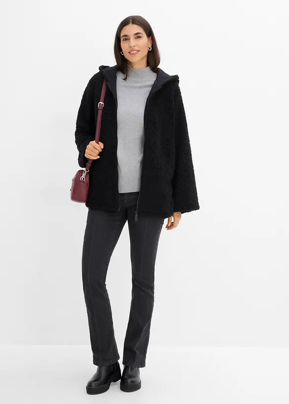 Teddy-fleecejakke i A-modell med sidesplitter, bonprix