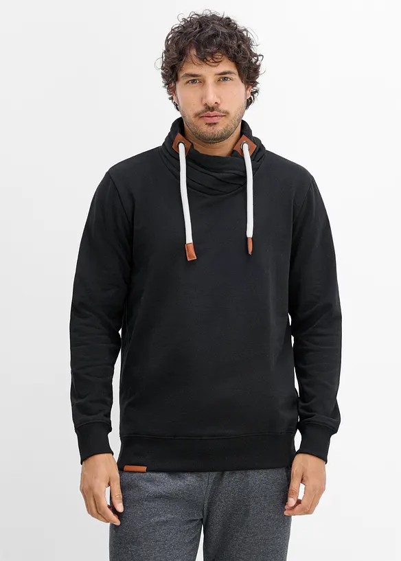 Sweatshirt med sjalskrage og detaljer i imitert skinn, bonprix