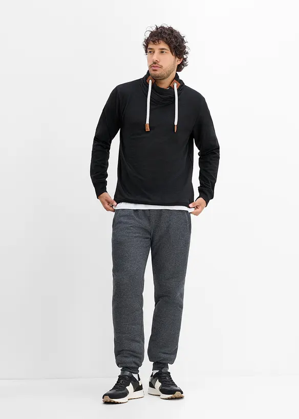 Sweatshirt med sjalskrage og detaljer i imitert skinn, bonprix