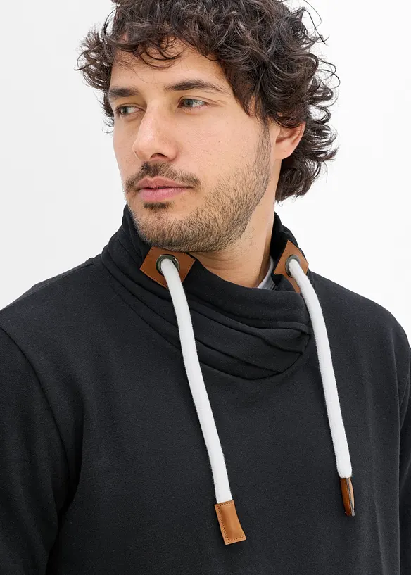 Sweatshirt med sjalskrage og detaljer i imitert skinn, bonprix