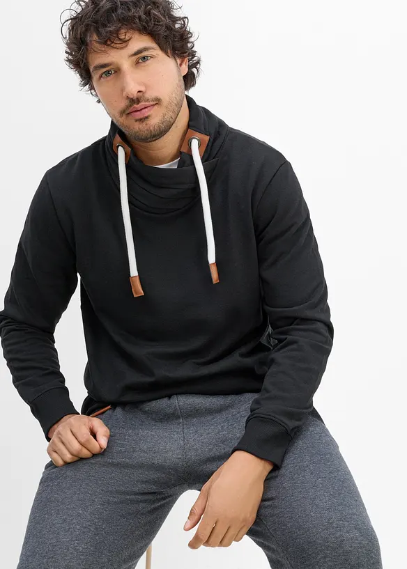 Sweatshirt med sjalskrage og detaljer i imitert skinn, bonprix