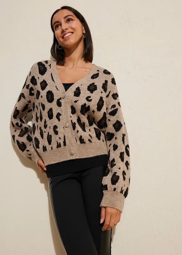 Cardigan med jacquardm&oslash;nster, bonprix