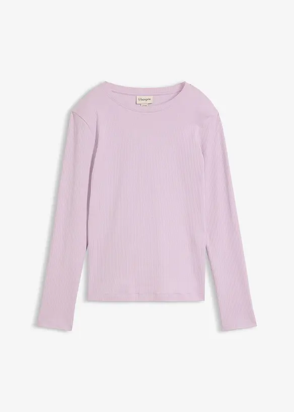 Ribbet, langermet topp i 100% bomull, bonprix