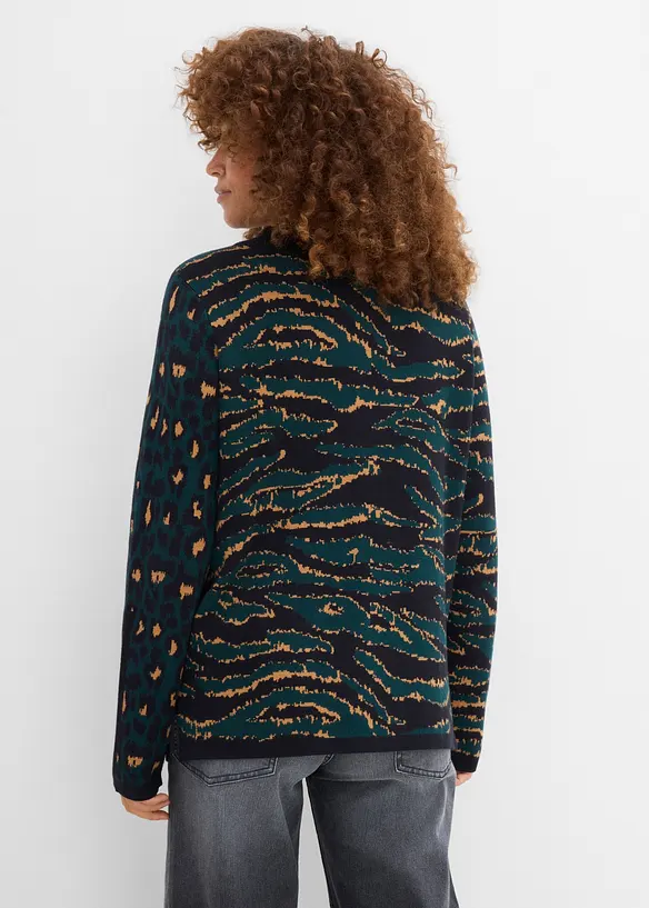 Finstrikket, leopardm&oslash;nstret genser, bonprix