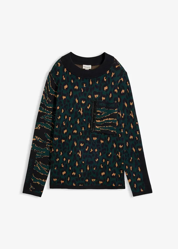 Finstrikket, leopardm&oslash;nstret genser, bonprix