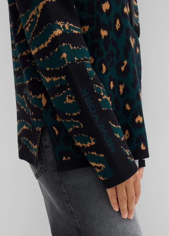 Finstrikket, leopardm&oslash;nstret genser, bonprix