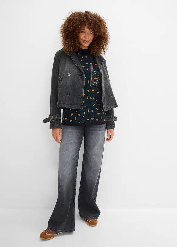 Finstrikket, leopardm&oslash;nstret genser, bonprix