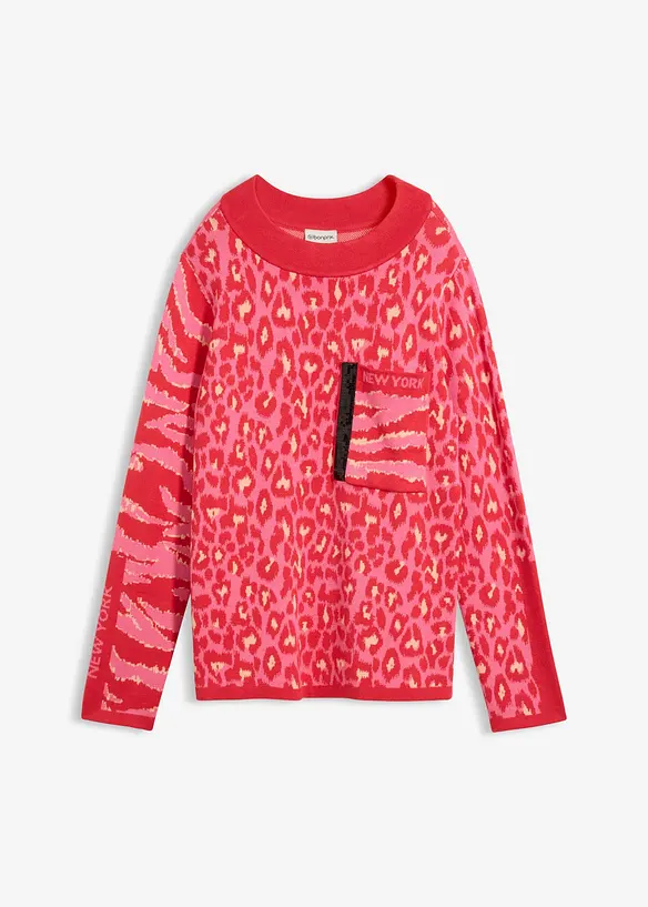 Finstrikket, leopardm&oslash;nstret genser, bonprix