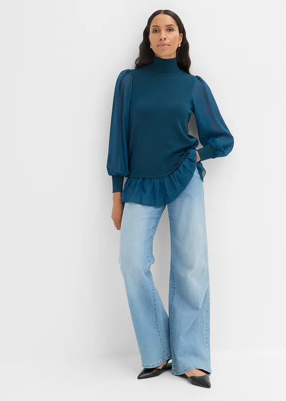Finstrikket genser med bluseinnfelling, bonprix