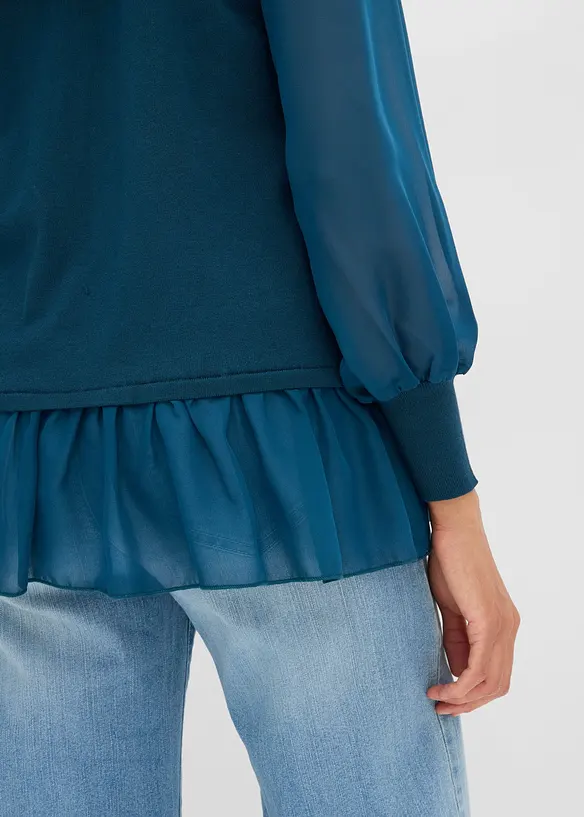 Finstrikket genser med bluseinnfelling, bonprix