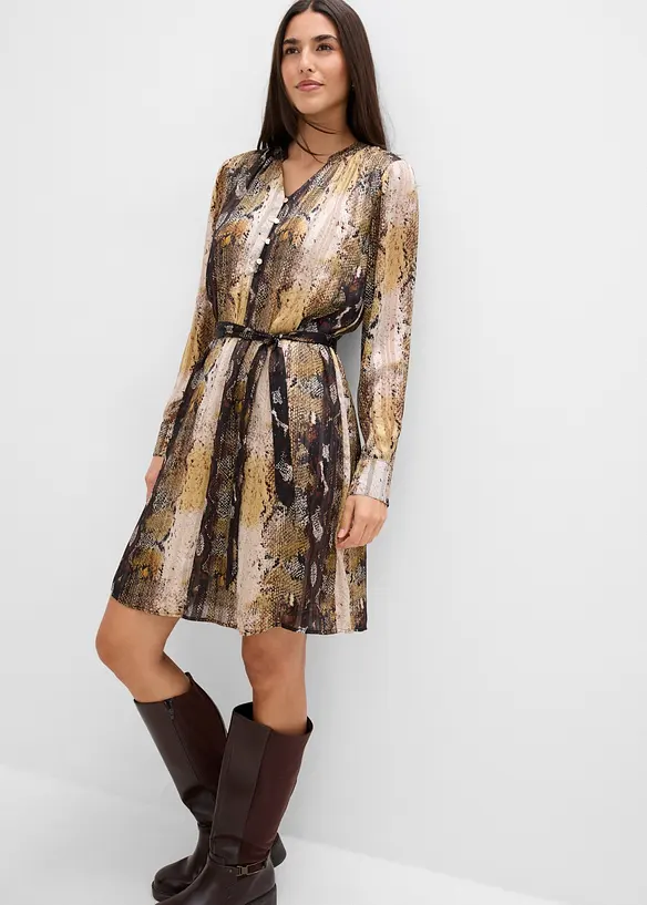Kjole i chiffon med glittertr&aring;der, bonprix