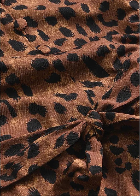 Leopardm&oslash;nstret jerseykjole med knytebelte, bonprix