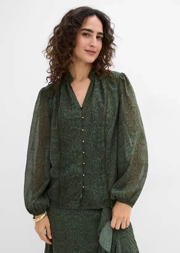 Bluse med blondepynt, bonprix