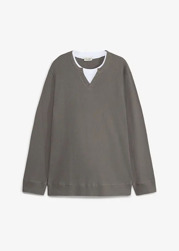Langermet, vaffelstrikket topp i 100% bomull, bonprix