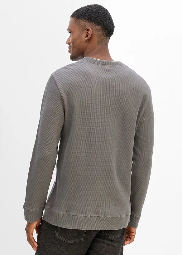 Langermet, vaffelstrikket topp i 100% bomull, bonprix