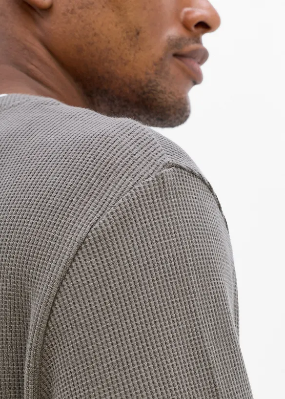 Langermet, vaffelstrikket topp i 100% bomull, bonprix