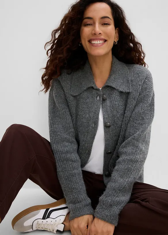 Cardigan i myk ribbestrikk, bonprix