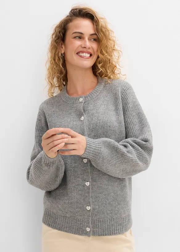 Strikkejakke med hjerteknapper, bonprix