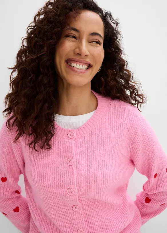 Cardigan med hjertebroderi, bonprix