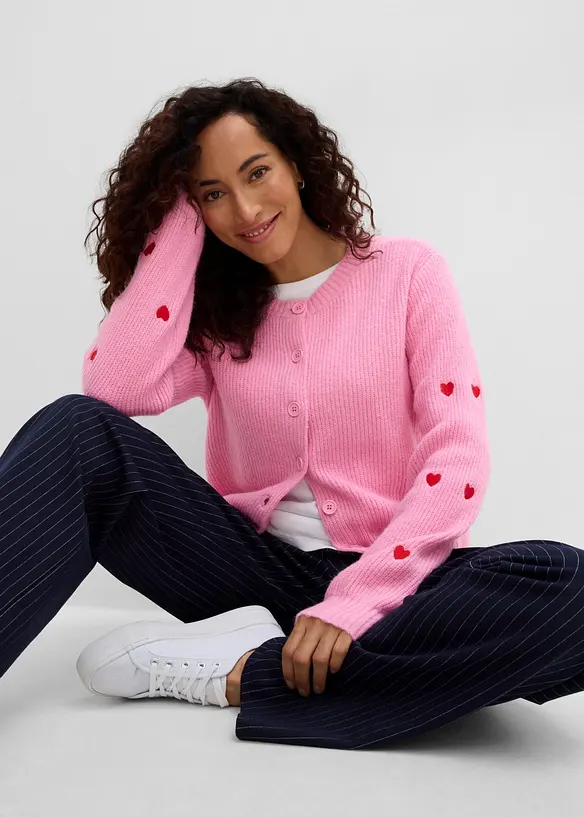 Cardigan med hjertebroderi, bonprix