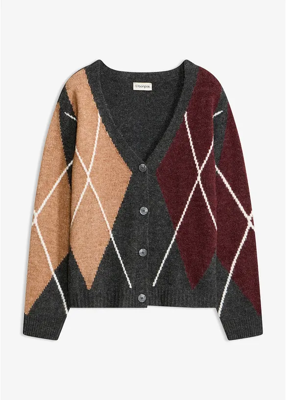 Oversized cardigan med jacquardm&oslash;nster, bonprix