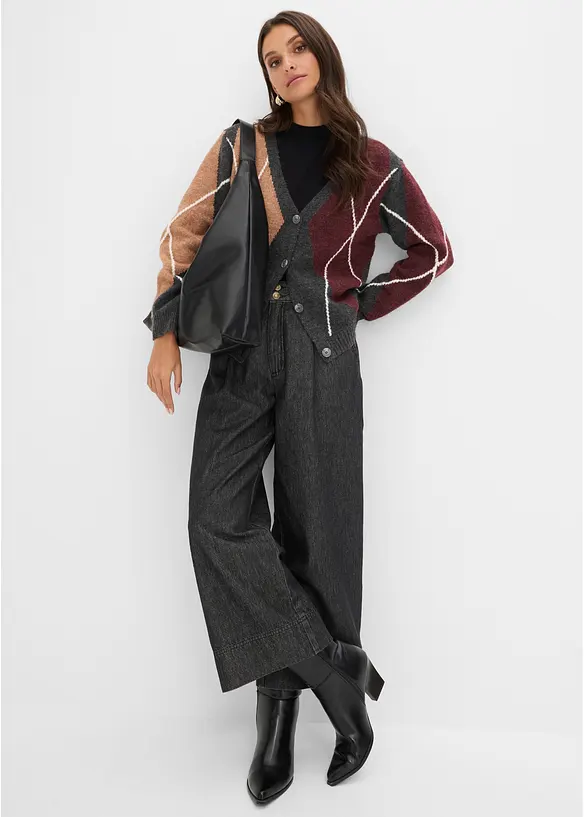 Oversized cardigan med jacquardm&oslash;nster, bonprix